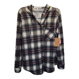 NWT Eden & Olivia Maternity Gray and Pink Plaid Hoodie